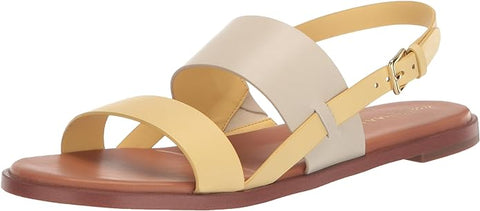 Cole Haan Flynn Gold/Ivory Ankle Strap Rounded Open Toe Strappy Flats Sandals