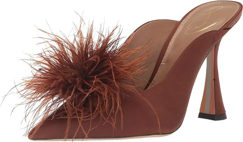 Sam Edelman Anthony Cocoa Brown Spool Heel Slip On Pointed Toe Feather Pumps