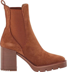 Sam Edelman Rollins Brown Suede Stacked Block Heel Pull On Almond Toe Ankle Boot
