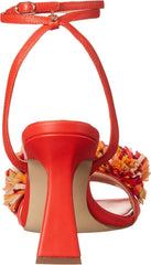 Sam Edelman Clare Bright Poppy Leather Ankle Strap Squared Toe Heeled Sandals