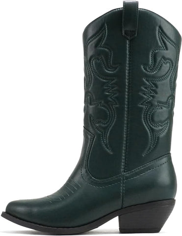 Soda Reno Green Western Cowboy Pointed Toe Knee High Pull On Tabs Western Boots