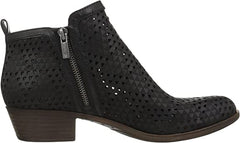 Lucky Brand Basel3 Black Lugo Double Zipper Block Heel Perforated Ankle Booties