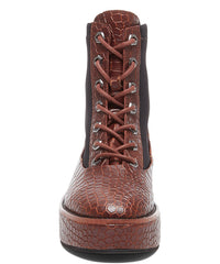 Kelsi Dagger Freeze Oxblood Platform Croc-Embossed Lace-up Leather Lace Up Boots