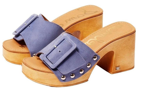 Sam Edelman Marcia Serenity Blue Slip On Buckle Open Toe Block Heeled Sandals