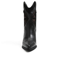 Sam Edelman Wynne Black Leather Pull On Pointed Toe Stacked Heel Western Boots