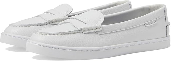 Cole Haan Nantucket White Pebbled Leather Slip On Round Toe Classic Penny Loafer