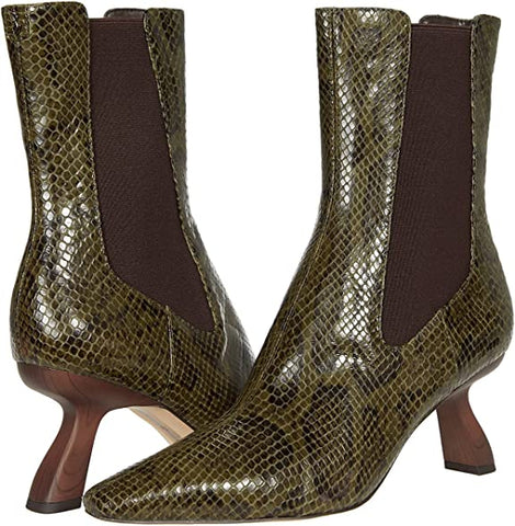 Sam Edelman Sammie Green Leather Pointed Toe Spool Heel Pull On Ankle Boots