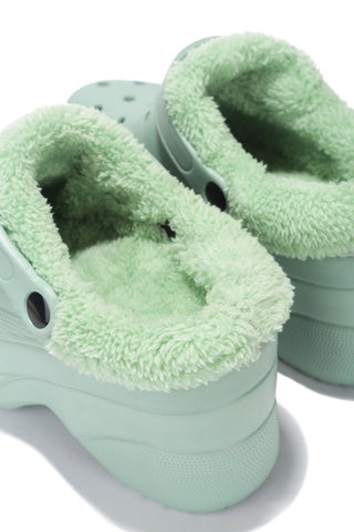Cape Robbin Gardener-3 Olive Fuzzy Lining Platform Fashion Comfortable Slippers