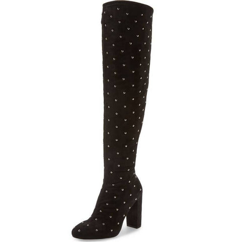 Jessica Simpson Bressy Black Suede Covered Embellished Over The Knee Chunky Boot