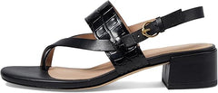 Cole Haan Anica Lux Black Leather Slingback Squared Open Toe Block Heeled Sandal