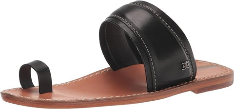 Sam Edelman Margit Black Leather Toe Ring Slip On Flat Strappy Slides Sandals