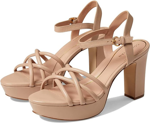 Cole Haan Grove Nude Leather Ankle Strap Strappy Open Toe Block Heeled Sandals