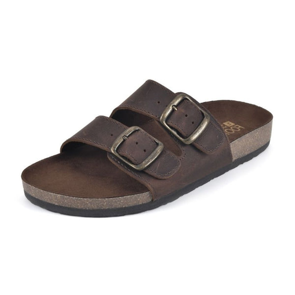 White Mountain Helga Brown Rounded Toe Buckle Closure Leather Footbeds Sandal