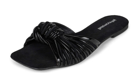 Jeffrey Campbell Knaughty-3 Black Combo Knotted Slip-On Flat Slide Mule Sandals