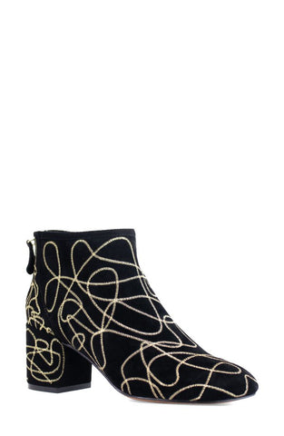 Cecelia New York Nolton Black Swirl Modern Block Mid Heel Zipper Ankle Boots