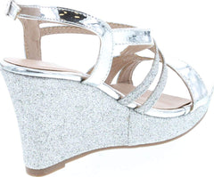 Forever Happy-09 Silver Glitter Strappy Wrapped Wedge Heel Platform Sandals