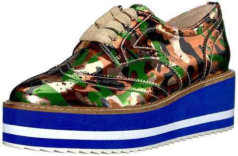 Shellys London Emory Rose Gold Camo Wingtip Platform Creeper Lace up Oxfords