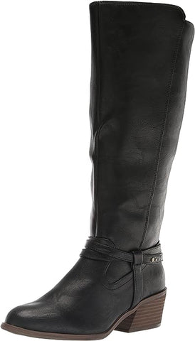 Dr. Scholl's Liberate Black Synthetic Almond Toe Stacked Heel Knee High Boots