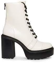 Steve Madden Core White Leather Lug Sole Lace Up Platform Block Heeled Boots