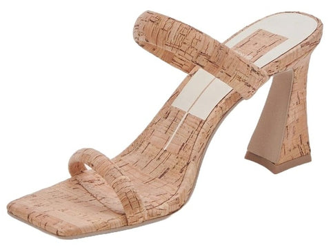 Dolce Vita Novah Natural Cork Slip On Square Open Toe Spool Heeled Dress Sandals