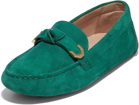 Cole Haan Evelyn Bow Driver Aventurine Suede Slip On Rounded Toe Flats Loafers