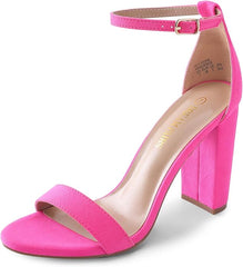 Dream Pairs Hi-Chunk Fuchsia Suede Ankle Strap Open Toe Block High Heeled Sandals