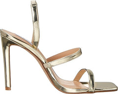 Steve Madden Gracey Gold Square Open Toe Slip On Stiletto Heeled Fashion Sandals