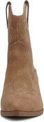 Soda Blazing Taupe Pu Pointed Toe Stitched Block Heeled Western Ankle Boots