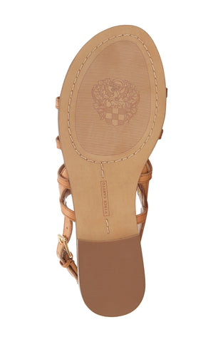Vince Camuto Richintie Leather Caged Strappy Flat Sandal BRICK Brown Leather