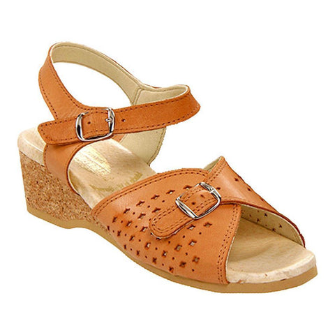 Worishofer Women's 811 Comfort Ankle Strap Sandal Tan Leather Granny Sandals