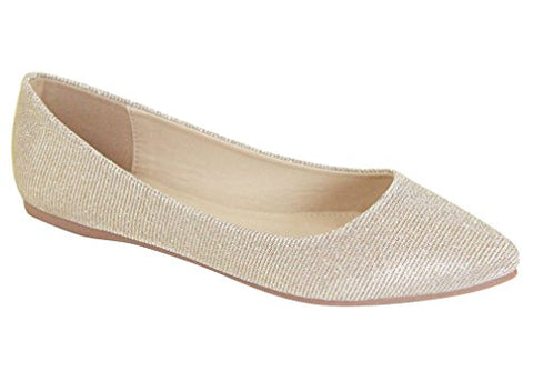 BellaMarie Angie-28 Classic Pointy Toe Ballet Flat Shoes Champagne Gold Glitter