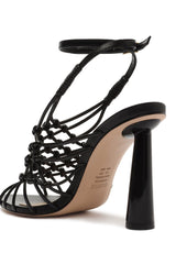 Schutz Tinah Black Woven Vamp Ankle Strap Open Toe Stiletto Heeled Sandals