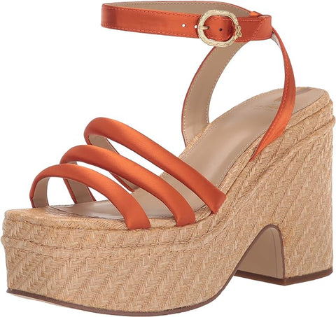 Sam Edelman Tibby Cali Orange Ankle Strap Squared Open Toe Block Heeled Sandals
