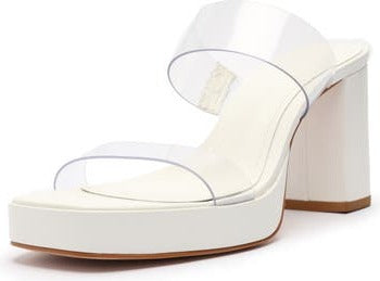 Schutz Platform White Open Toe Translucent Straps Block High Heel Sandal
