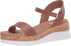 Steve Madden Roselita Cognac Cork Lightweight Ankle Strap Platform Wedge Sandals