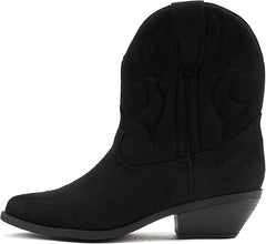 Soda Rigging-S Black Imit Suede Pull On Pointed Close Toe Western Heeled Ankle Boots