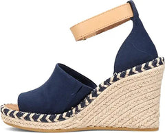 Toms Marisol Navy Canvas Wedge Heel Open Toe Ankle Strap Leather Sandals