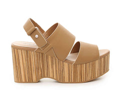 Kelsi Dagger Nash Tan Ankle Strap Round Open-Toe Wedge Chunky Platform Sandals