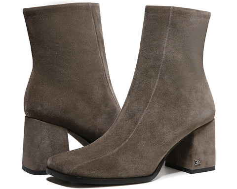 Sam Edelman Mayla Olive Block Heel Squared Toe Fashion Leather Ankle Boots