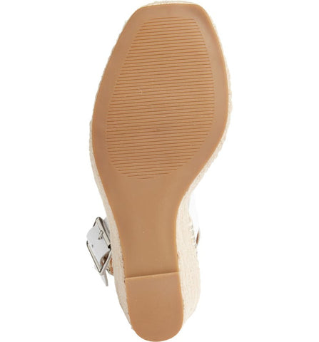 Steve Madden Uri White Leather Open Toe Espadrille Buckle Closure Wedge Sandals
