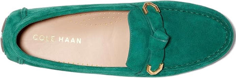 Cole Haan Evelyn Bow Driver Aventurine Suede Slip On Rounded Toe Flats Loafers
