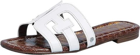 Sam Edelman Bay Bright White Slide Mule Open-Toe Slip-On Leather Flats Sandals