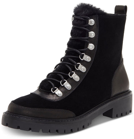 Lucky Brand Iliana Black Lace-Up Fur Lined Wedge Combat Hiker Ankle Booties