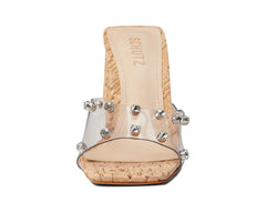Schutz Lizah Cork Clear Crystal Clear Vamp Slip On Open Toe High Heel Sandals