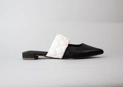 Cecelia New York COBBLER Pointed Toe Slides Sandals Flats Mules BLACK/WHITE