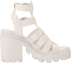 Steve Madden Cosmic White Block Heel Squared Toe Strappy Buckle Heeled Sandals