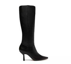 Schutz Jupitar Black Leather Dress Stiletto Pointed Toe Womens Knee Boots