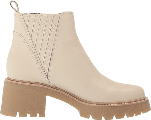 Dolce Vita Harte H2O Ivory Leather Pull On Chunky Lugged Block Heel Ankle Boots
