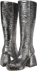 Circus By Sam Edelman Kylie Stardust Silver Square Toe Knee High Block Heel Boot