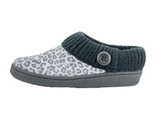 Clarks Grey Black Leopard Suede Leather Knitted Collar Plush Fur Lining Slippers